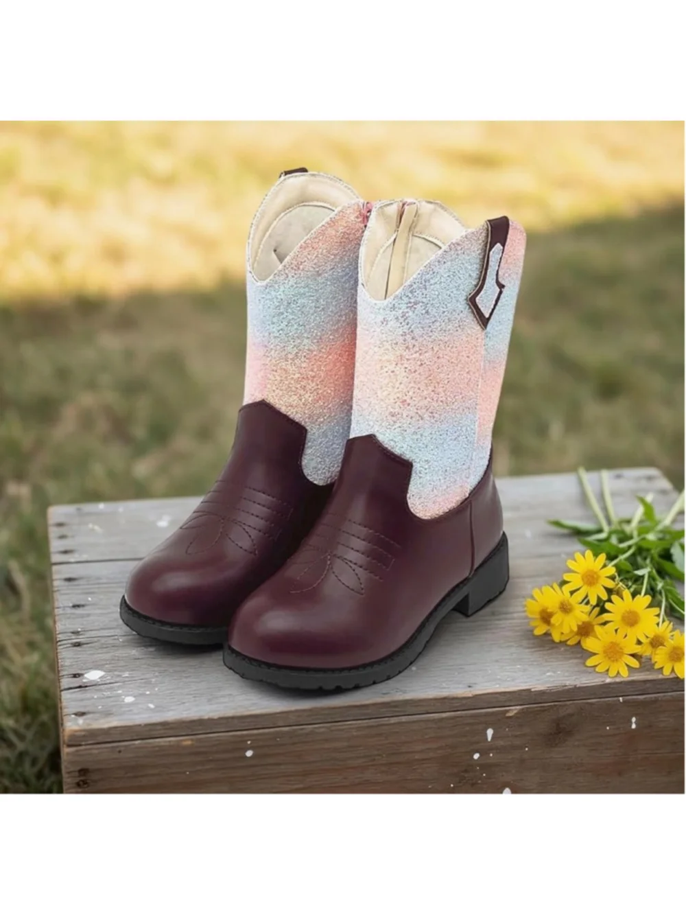 NEW Kids Girls Cowboy Boots Western Embroidered Sparkly 5 Big Girl